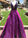 Purple A Line Beading V Neck Prom Gown With Pockets Cheap Formal Evening Dress INI65