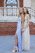 Backless Glitter Mermaid V Neck Blue Sequin Prom Dresses with Slit Long Evening Gown INDP3