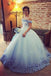 Off the Shoulder Tulle Flowers Ball Gown Prom Dress,Cheap Blue Quinceanera Dresses INH52