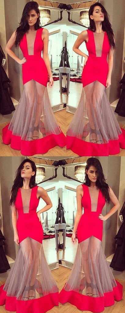 Red Long Mermaid Unique Prom Dress,Formal Evening Dresses INE49