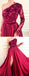 Burgundy A Line Applique Long Sleeve One Shoulder Prom Dresses With Slit INH61