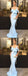 Mermaid Spaghetti Straps Light Blue Satin Long Prom Dress with Ruffles INF6