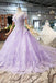 Lilac Ball Gown Short Sleeves Prom Dresses with Lace, Quinceanera Dress INL41