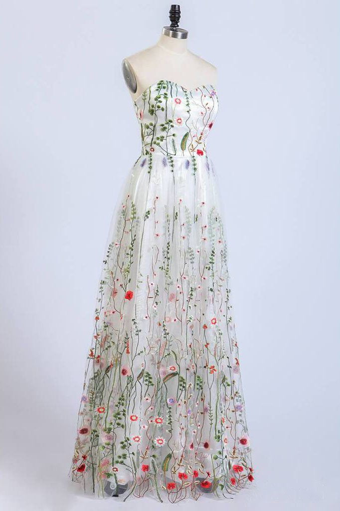 Gorgeous Strapless Formal Prom Dresses Elegant Lace Long Prom Dress INL44