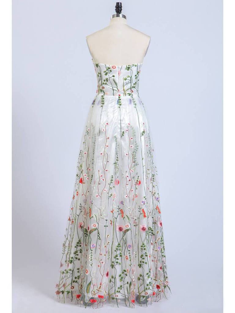 Gorgeous Strapless Formal Prom Dresses Elegant Lace Long Prom Dress INL44