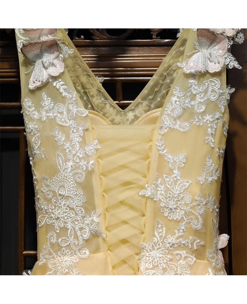 Charming Flowy Long Tulle V Neck Prom Dress With Lace Butterflies IN989