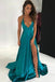 Deep V-neck Spaghetti Straps Turquoise Long Side Slit Sexy Prom Dresses ING30