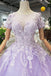 Lilac Ball Gown Short Sleeves Prom Dresses with Lace, Quinceanera Dress INL41