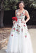 Cheap V Neck Prom Dresses Floor Length Formal Party Dress with Appliques INJ2