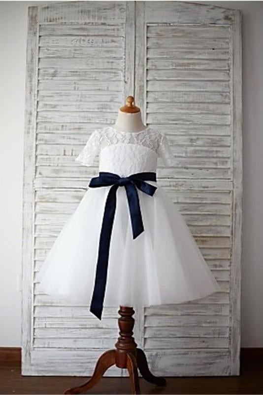Lace Flower Girl Dress,Long Flower Girl Dresses,A-line Flower Girl Dress