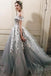 Off the Shoulder Grey Tulle Applique Charming Cheap Long Ball Gown Prom Dress INE48