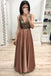 Sexy A Line Long V Neck Prom Dresses With Beads INK57