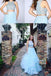 Fashion Two Pieces Light Blue Lace Tulle Ruffles A-line Prom Dress For Teens IN694
