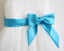 Light Ivory Blue Ribbon Lace Tulle Flower Girl Dress With Blue Sash/Bows IN209