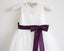 Light Ivory Lace Tulle Sleeveless Floor-length Flower Girl Dress With Eggplant Sash/Bows  IN213