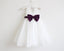 Light Ivory Lace Tulle Sleeveless Floor-length Flower Girl Dress With Eggplant Sash/Bows  IN213