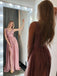 Cheap A-Line V-Neck Sweep Train Pink Prom Dress with Pleats Split INI92