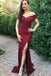 Mermaid Off-the-Shoulder Burgundy Simple Prom Dress with Split INI93