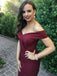 Mermaid Off-the-Shoulder Burgundy Simple Prom Dress with Split INI93
