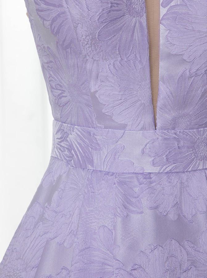 A-Line Floor-Length Lilac Printed Prom Dress, Simple Long Evening Dresses INJ12