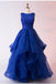 Fashion A-Line Bateau Long Royal Blue Organza Prom Dress with Beading INF64