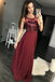 Charming Burgundy Sequins A Line Sleeveless Chiffon Long Prom Dress IN861