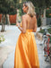 Orange Spaghetti-Straps Elegant V-Neck Backless Sleeveless Prom Dresses INN7