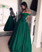 A Line Off The Shoulder Simple Green Long Cheap Prom Dresses With Pockets INH21