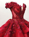 Charming Red Ball Appliques Gown Prom Dress With Beads, Quinceanera Dresses INF37