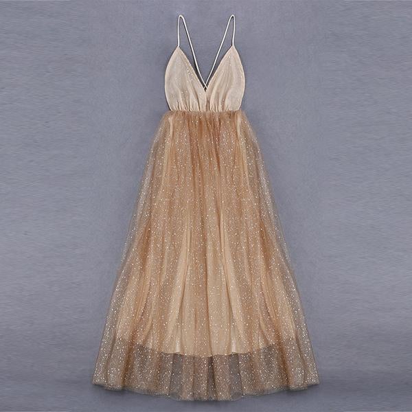 Charming A Line V Neck Spaghetti Straps Sequin Long Prom Dress INE44