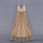 Charming A Line V Neck Spaghetti Straps Sequin Long Prom Dress INE44