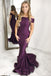 New Arrival Mermaid Off-the-Shoulder Sweep Train Grape Prom Dress with Ruched INF56