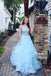 Two Pieces Prom Dress,Light Blue Prom Dresses,Tulle Prom Dress,2 Piece Prom Dress,Long Prom Gown,Prom Dress With Ruffles
