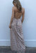 Sexy A-Line Spaghetti Straps Criss-Cross Pearl Pink Lace Prom Dress With Slit IN912