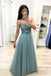 A Line Tulle Floor Length Prom Dresses Beaded Long Evening Dress INJ22