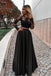 Two Piece Long Sleeve Floor-Length Black Prom Dress with Lace Appliques INJ13