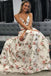 A Line V Neck Spaghetti Straps Floral Long Prom Dresses,Junior Graduation Dress INJ35