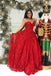 Princess A Line Sweetheart Strapless Red Lace Long Prom Dress IN760