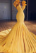 Charming Mermaid V-Neck Sleeveless Yellow Long Prom Dress with Ruffles INH3