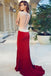 Sheath Red Cap Sleeve Sweetheart Front Slit Long Prom Dresses With Rhinestone IN754