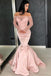 Off the Shoulder Long Sleeves Mermaid Lace Top Pink Long Prom Dresses ING37