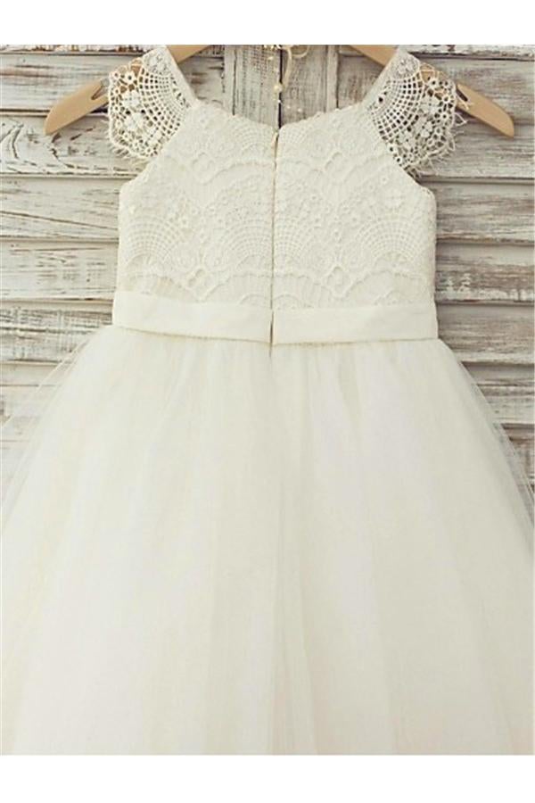 Princess Ivory A-line Scoop Sleeveless Floor-Length Lace Flower Girl Dresses IN714