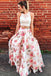 Two Piece Prom Dresses,Floral Prom Gown,Long Evening Dress,Graduation Party Dress