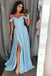Unique Cold Shoulder Red Satin Straps A Line Long Prom/Evening Dress with Split INA40