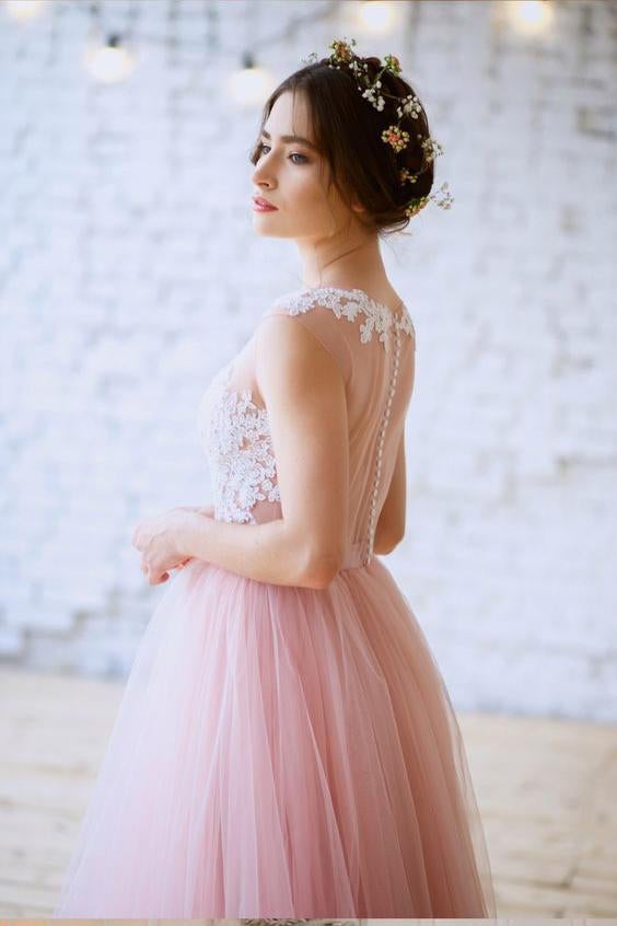 New Arrival Pink Princess Tulle Floor-length Appliques Lace A Line Long Prom Dresses IN823
