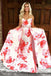 A-Line Sweetheart Floral Printed Pink Satin Prom Dress with Beading IN818
