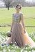 Two Piece V-neck Floor-length Rhinestone A Line Sexy Prom Dress INF17