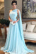 Light Blue One Shoulder Chiffon Formal Prom Gown, Simple Bridesmaid Dresses INI35