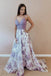Lilac A Line Floral Boho Prom Dresses For Teens Spaghetti Strap Junior Prom Dress INI4