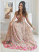 A-Line V-Neck Long Sleeves Tulle Prom Dresses with Floral Appliques INN10